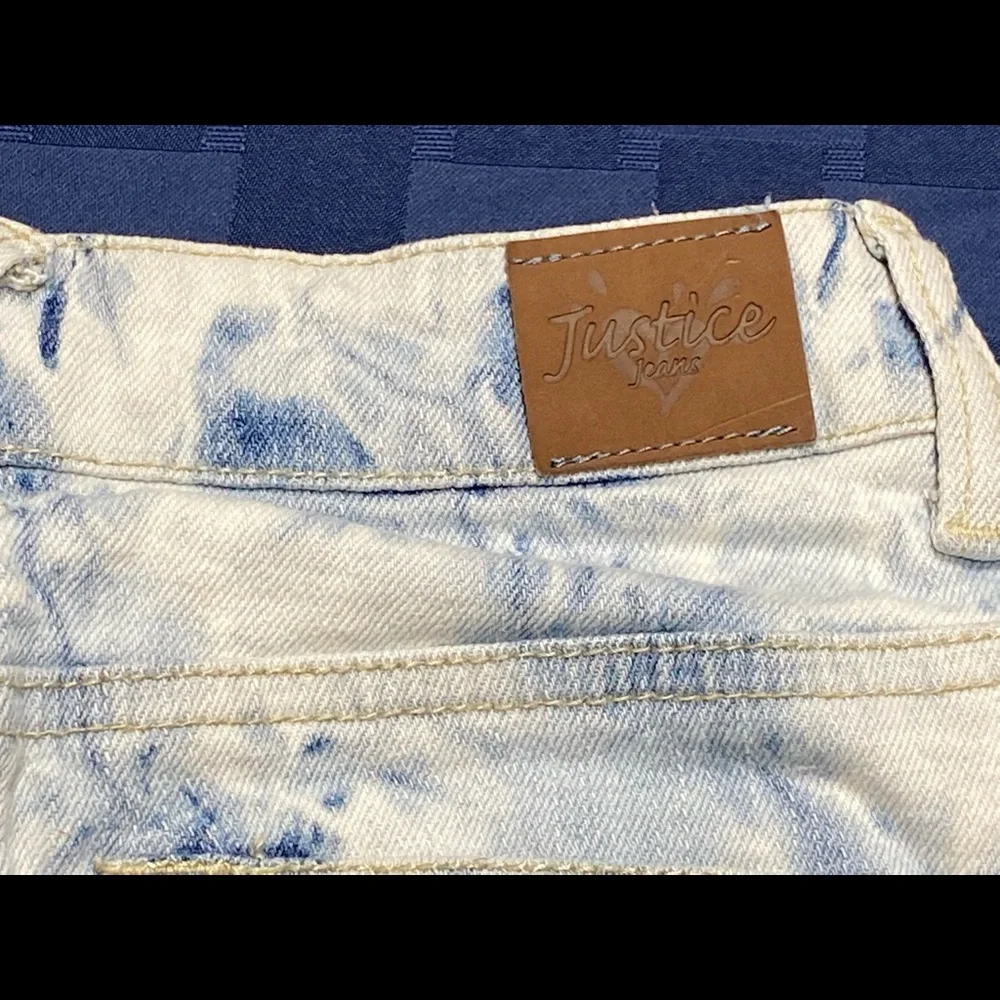 Justice Girls Skort Size 8 Blue Acid Wash Denim Skirt Shorts Stretch